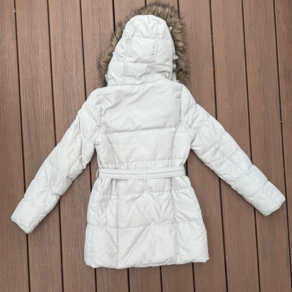 Y2K Hollister Grey Puffer Coat Parka Jacket Faux Fur Hood Size Medium - Picture 2 of 15